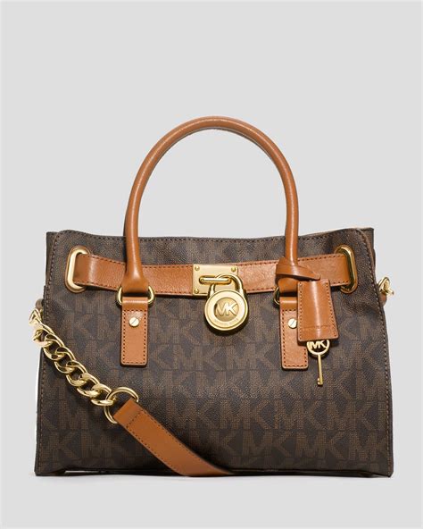 michael kors hamilton signature satchel brown logo gold|michael kors nouveau hamilton.